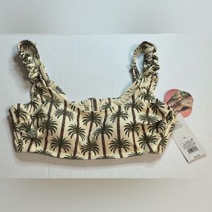 Womens Aguabendita Bikini Top Cream and Olive with Palm Trees
